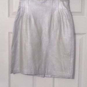 Silver leather skirt real leather